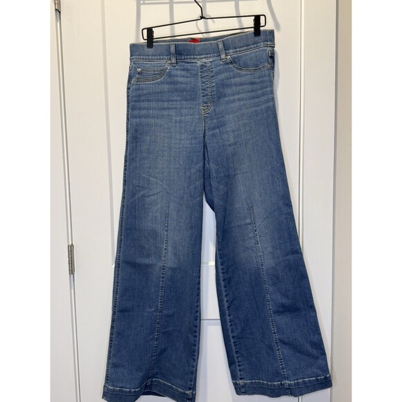 SPANX Seamed Front Wide Leg Jeans Women’s Large L Vintage Indigo Wash Slimming - Picture 3 of 8